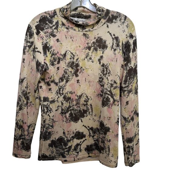 St. John Collection Women Pink Cream Floral Wool abstract blouse Top Size Small - Picture 1 of 6